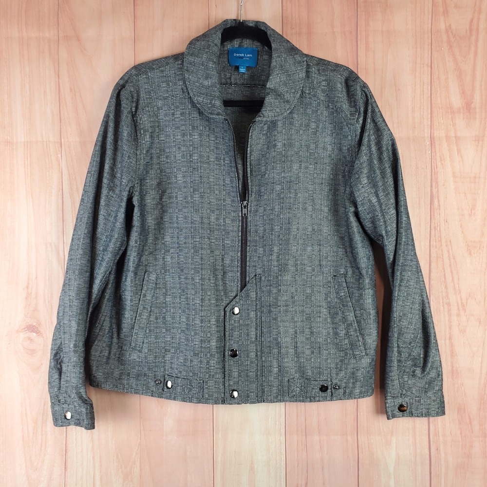 Derek Lam Tweed Jacket Womens L Gray Cotton Full Zip Outdoor